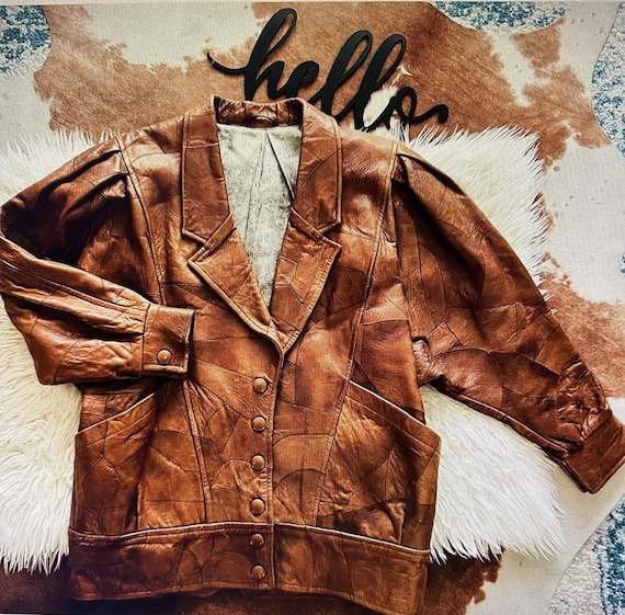 GORGEOUS 80s PATCHWORK Leather Jacket/Patchwork J… - image 4