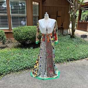 RARE 70&#39;s AFRICAN ANKARA Dress/70&#39;s Maxi Dresses/Vintage Maxi Dress/Patchwork Dress/Beaded Dress/Maxi Patchwork Dress/Mint Condition