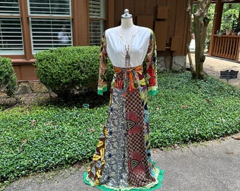ZELDZAME 70's AFRIKAANSE ANKARA-jurk/70's maxi-jurken/vintage maxi-jurk/patchworkjurk/kralenjurk/maxi patchworkjurk/nieuwstaat