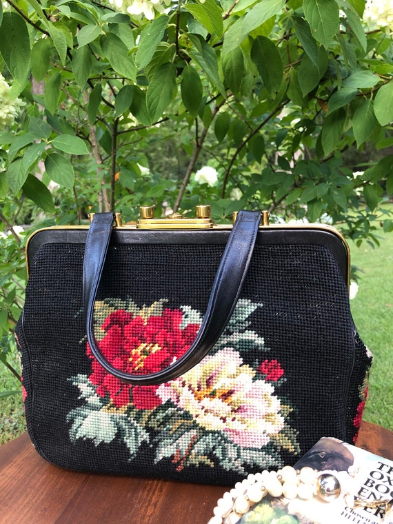 BRITISH 50's Needlepoint Satchel Purse/Needlepoint