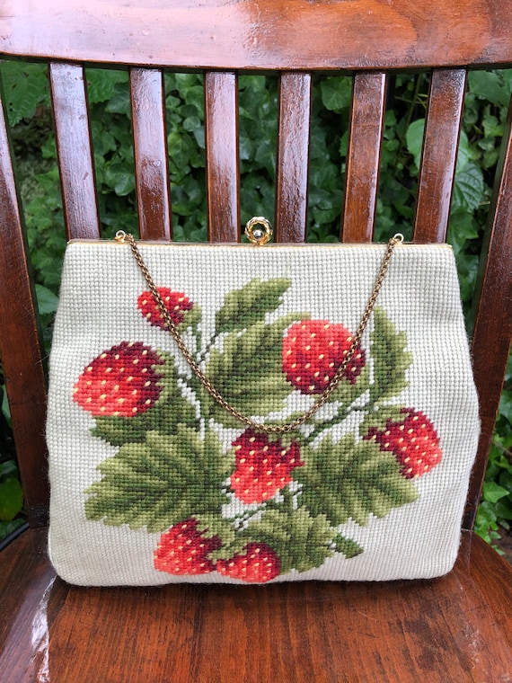 Rare CHRISTINE STRAWBERRY Needlepoint Bag/Strawber