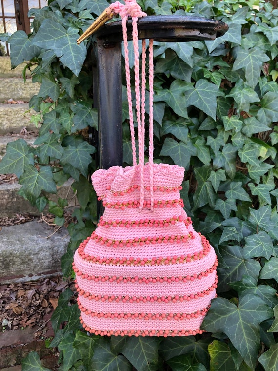 PRETTY IN PINK 40's Crochet Handbag/40’s Drawstri… - image 8
