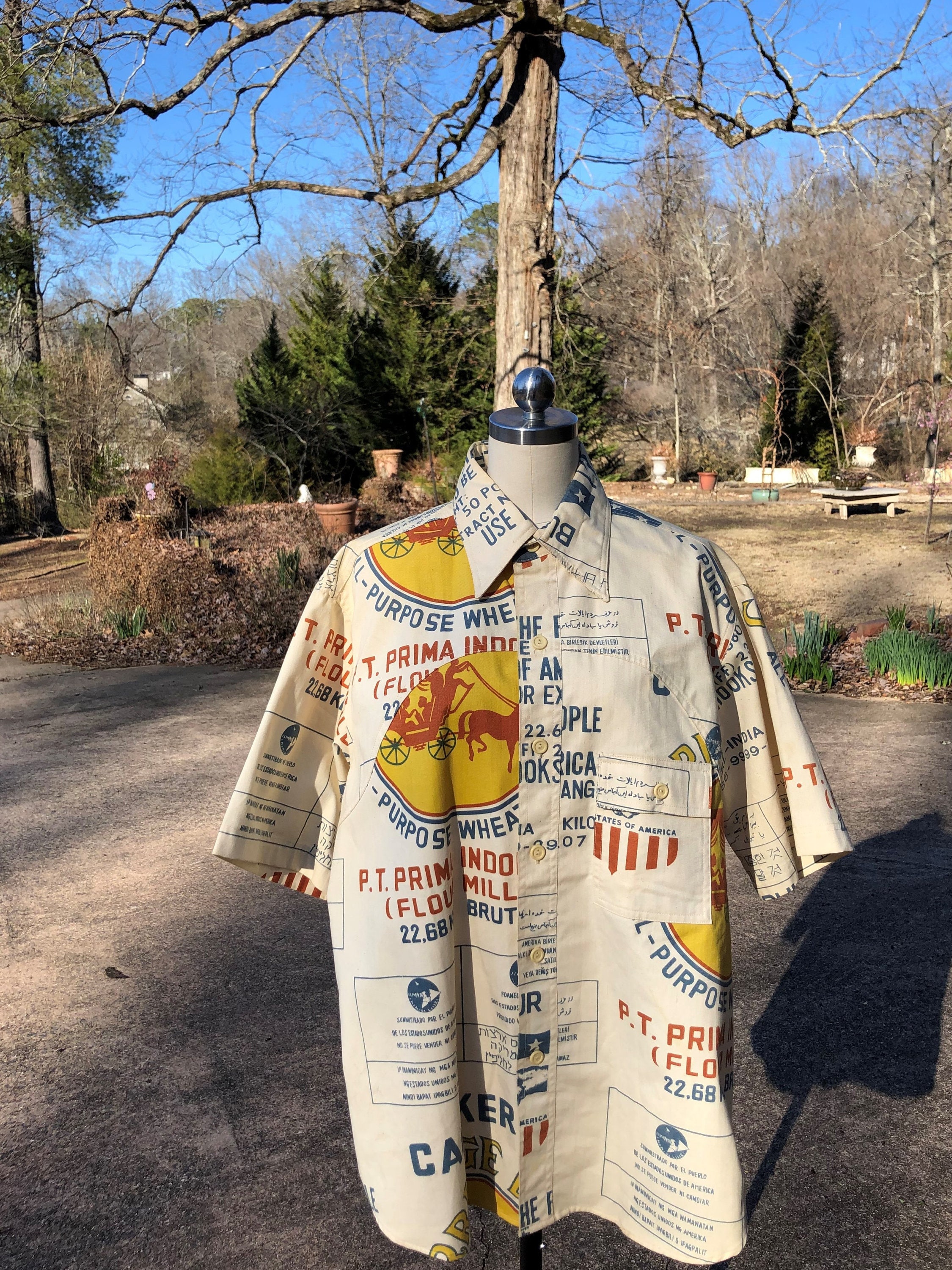 RARE 70's SURF LINE Shirt/70's Mens Shirt/70's Flour Sack