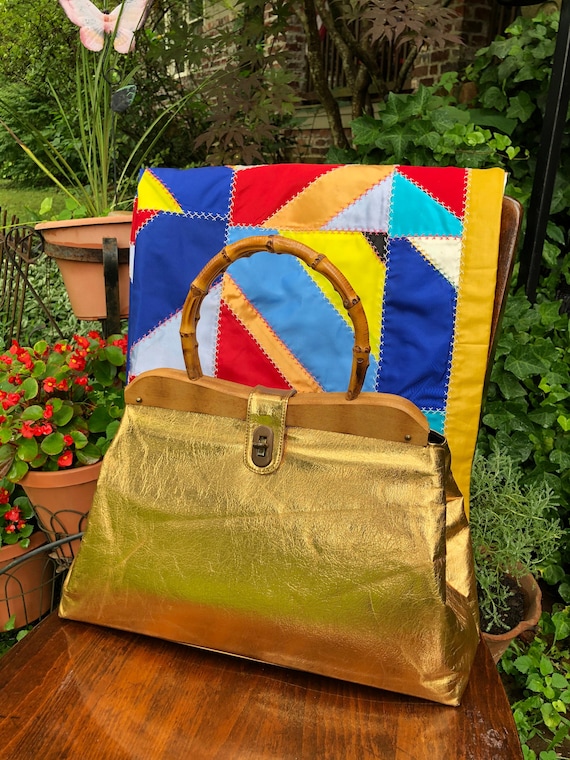 RARE 70's Oversized Gold Lame Handbag/Oversized Go