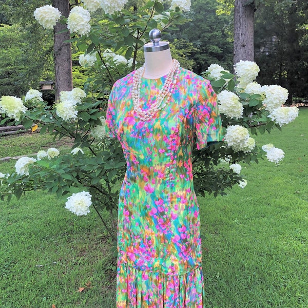 MARJORIE MONTGOMERY Dress/60's Vintage Dresses/Silk Dresses/Floral Dresses/California Vintage Dresses/Floral Vintage Dress/MINT Condition