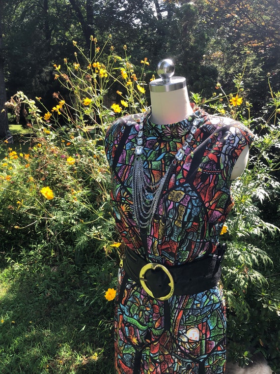 WINDOWPANE Print Dress/70's Knit Dress/70's Print