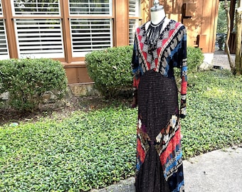 GORGEOUS 70's INDIAN COTTON Dress/70’s Hippie Dress/Boho Dress/Indian Print Dress/Bohemian Dresses/Cotton Maxi Dresses/Mint Condition