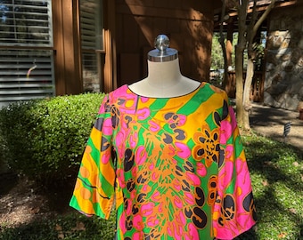 BEAUTIFUL 60's SILK DRESS/Pop Art Dress/60's Dresses/Floral Print Dress/Silk Dresses/Dayglo Dresses/Floral Shift Dress/Vintage Condition