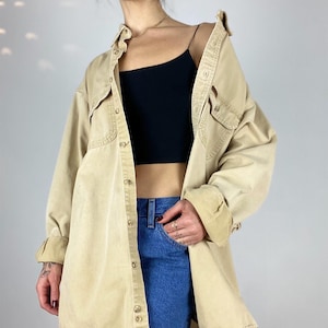 90s Carhartt Button Up | Trashed Vintage 90s Carthartt Barn Shirt Camel Cotton Oxford Trashed Oversize Carhartt Layering Shirt Free Size