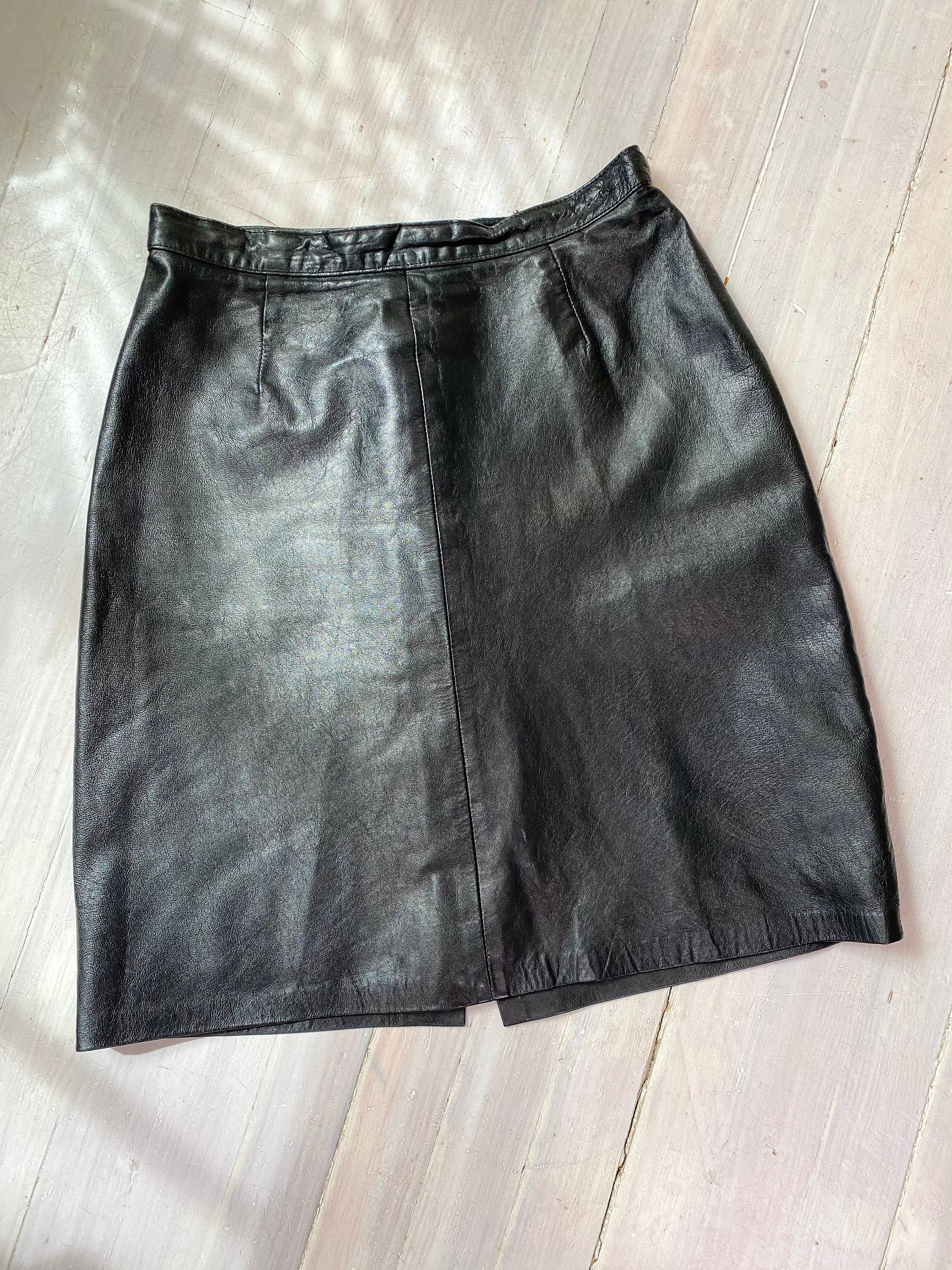 90s Black Leather Skirt Vintage 90s Classic High Waist Black - Etsy