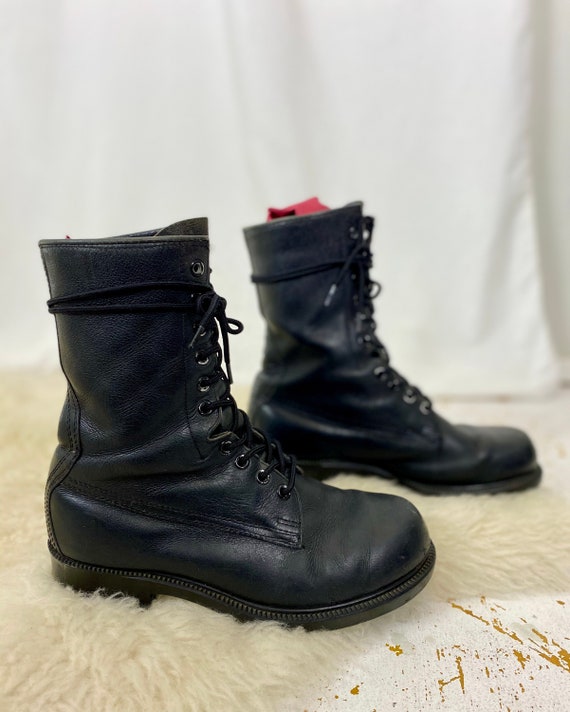 Black Leather Combat Boots | Vintage 90s Matte Bla