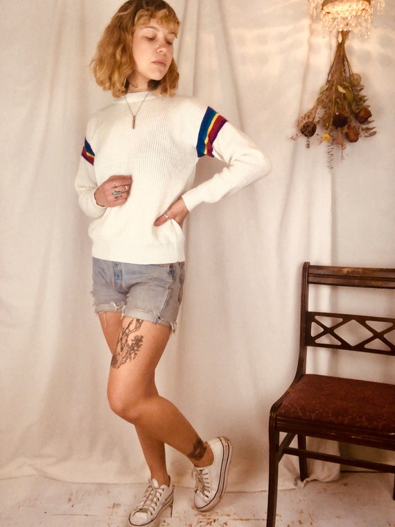 70s Rainbow Stripe Knit Sweater | Vintage 70s 80s