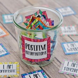 Tarjetas de afirmación para pensar positivamente y cuidarse a uno mismo, tarjetas para afrontar situaciones difíciles y calmarse, paquetes de ayuda, para colorear, inspiración