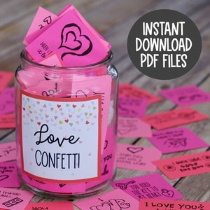 Love Confetti, Gentileza e Positividade para o Dia dos Namorados, Cartões e Notas de Amor para Imprimir, Pacote de Cuidados para o Dia dos Namorados, Cartões para o Dia dos Namorados