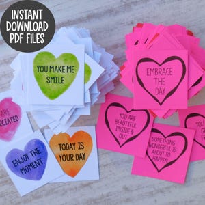 Tarjetas inspiradoras de corazones de bondad, tarjetas imprimibles para el día de San Valentín, paquete de regalo para el día de San Valentín, regalo de San Valentín, notas para la lonchera