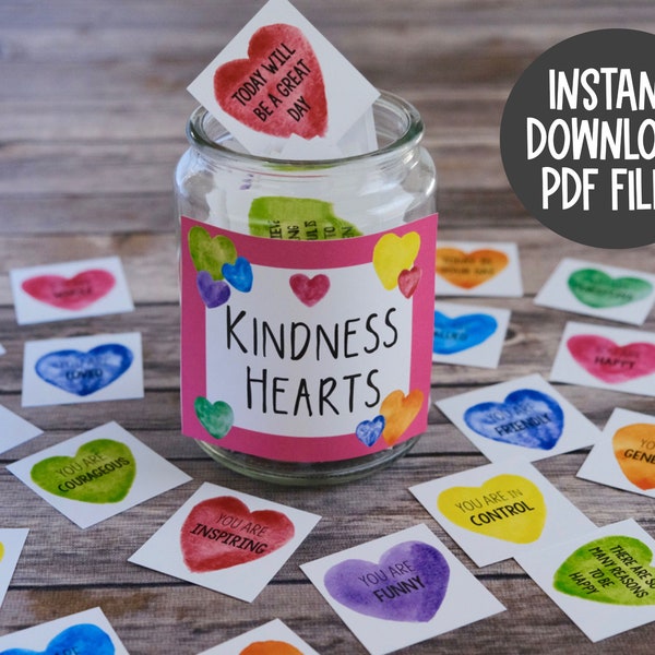 Kindness Hearts Affirmation Cards and Stickers, Spread Kindness Care Package, Gift, PDF and PNG Files Included,  Print and Cut on a Cricut