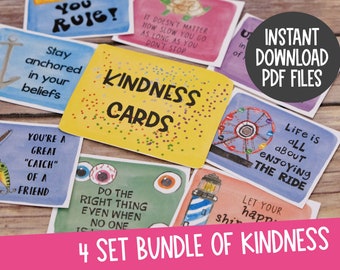 Printable Kindness Cards and Lunch Box Notes 4 Set BUNDLE: for Spreading Intentional Acts of Kindness and Inspiration