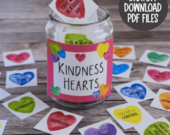 Schede di affermazione Kindness Hearts: bigliettini stampabili per il pranzo (PDF)