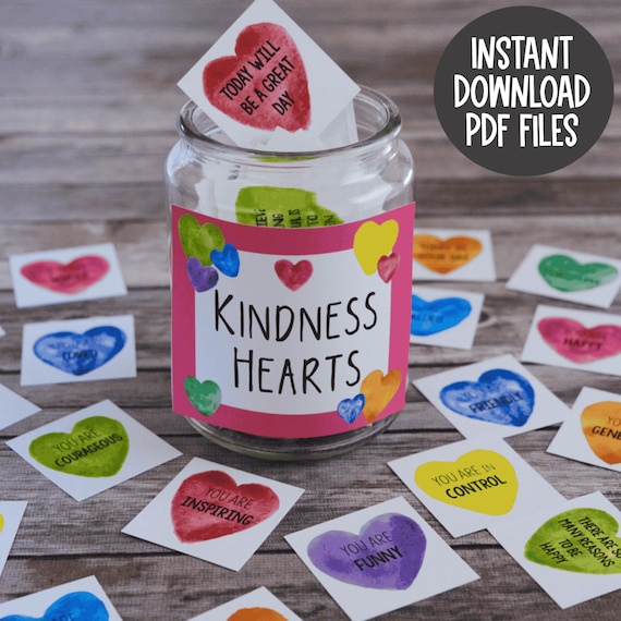Kindness Hearts Affirmation Cards: Printable Lunchbox Notes (PDF)