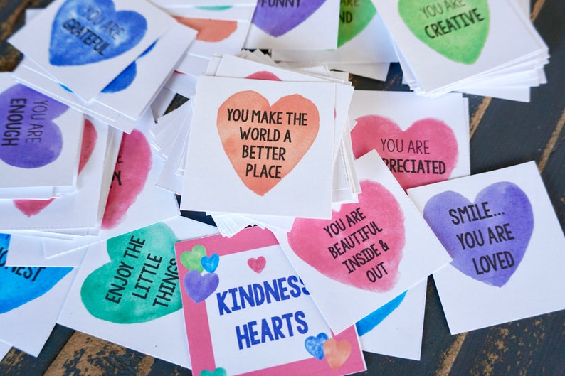 Schede di affermazione Kindness Hearts: bigliettini stampabili per il pranzo (PDF) immagine 2