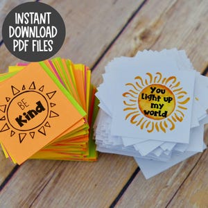 PAQUETE de mensajes inspiradores Rays of Kindness - Acto intencional de bondad - Notas para la lonchera - Tarjetas de bondad - Imprimibles para hacer uno mismo