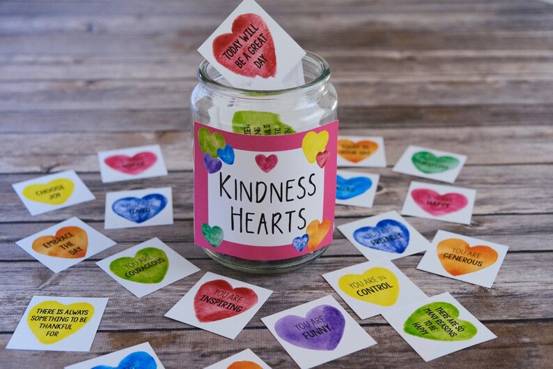 Kindness Hearts Affirmation Cards and Stickers PDF and PNG | Etsy