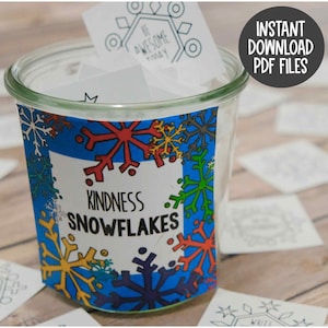 Biglietti di auguri stampabili con fiocchi di neve sulla gentilezza / Biglietti di incoraggiamento alla gentilezza a tema invernale / Appunti per il pranzo / Appunti di ispirazione per le feste Kindness Club