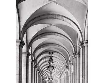 Arches, Lisbon, Portugal. Art photography, Wall art, Decorative art, wall decor, black and white print, architectural, geometric, pattern .