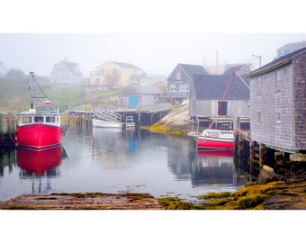 Red boat, Peggy's cove, Nova Scotia, Canada. Free shipping in Canada-US. Art photography, travel, wall art, wall decor, decorative art.