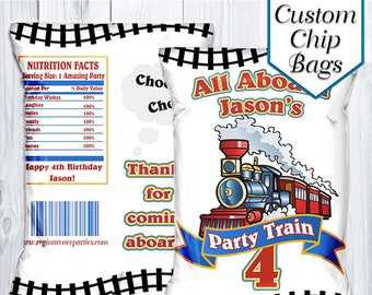 Train Theme Chip Bags | All Aboard | Train Birthday Party | Train Party Favors |  Train Printable | Train Favor Bags | All Aboard | Digital