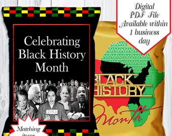 Black History Theme Chip Bags | Famous African Americans | Black History Month | Treat Bags | Party Bags | Favor Bags | Digital | Printable