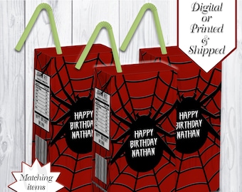 Spider Theme Juice Box Labels | Spider Party | Spider Party Favors | Spider Birthday Party | Spider Theme Party | Custom Juice Box Labels