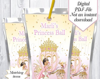 Princess Juice Pouch Labels | Princess Party | Princess Baby Shower | Royal Princess | Princess Party Favors | Princess Carriage | Printable