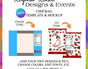 Canva Chip Bag Template & Mockup |Chip Bag Templates | Chip Bag Party Favors | Party Favor Templates | Canva Party Favor Templates | Digital