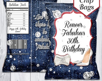 Denim & Diamonds Theme Chip Bags | Denim Theme Birthday | Denim and Diamond Favors | Denim and Diamond Party | Denim and Diamond Printable