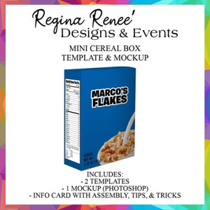 Mini Cereal Box Template & Mockup | Cereal Box Template | Custom Cereal Box | Cereal Box Favors | Party Favor Templates | Photoshop Template