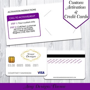 Custom Credit and Activation Cards | Personalized Credit Cards | Party Invitations | Credit Cards | Business Cards | Printable | Digital