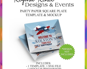 Party Paper Square Plate Template & Mockup | Party Plate Template | Party Mockups | Custom Plates | Party Supplies Templates | Templates
