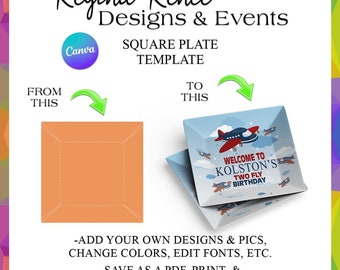 Canva Square Plate Template | Canva Party Plate Template | Canva Templates | Canva Party Favor Templates | Canva Plate Templates | Digital