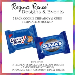 Cookie Pack Templates & Mockups | Chocolate Chip Cookie | Peanut Butter Sandwich Cookie | Party Favor Templates | Photoshop Templates