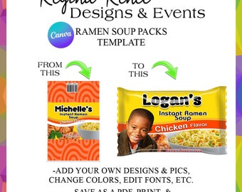 Canva Ramen Soup Pack Template | Ramen Noodles Templates | Party Favor Templates | Canva Party Favor Templates | Party Favors Printables