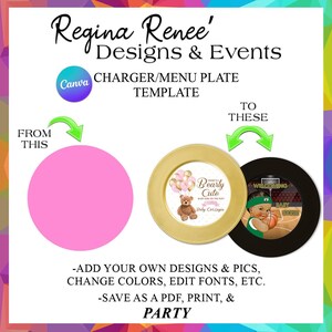 Sjabloon voor oplader/menubord van Canva | Aangepaste menu's | Laadplaatinzetstukken | Feestbedankjes printables | Sjablonen voor Canva-feestgunsten | Digitaal