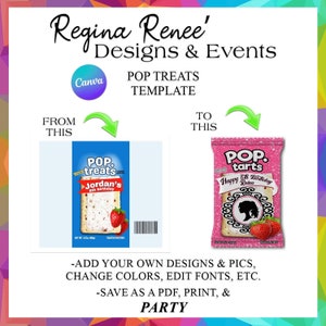 Canva Pop Treats Template | Pop Treats | Custom Party Favors | Party Favor Templates | Canva Party Favor Templates | Digital Templates