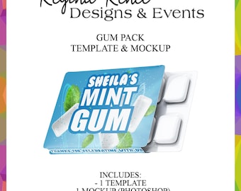Gum Pack Template & Mockup | Gum Templates | Bubble Gum Mockups | Bubble Gum Templates | Gum Party Favor Templates | Digital