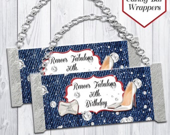 Denim & Diamonds Theme Candy Bar Wrappers  | Denim Theme Birthday | Denim and Diamond Favor | Denim and Diamond Party | Printable | Digital