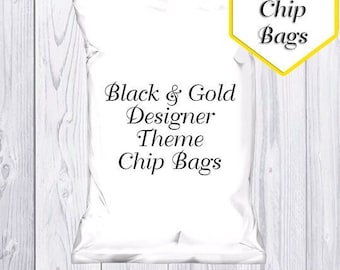 Black & Gold Designer Theme Chip Bags |  Birthday | Party Favors | Designer Party Favors | Designer Chip Bags | Digital | Printable