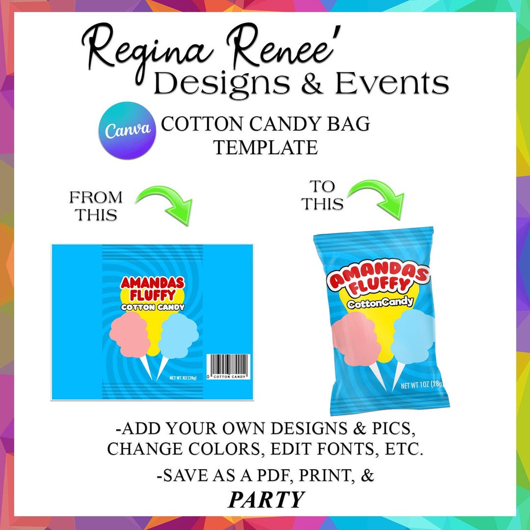 Canva Cotton Candy Bag Template Cotton Candy Templates Cotton Candy