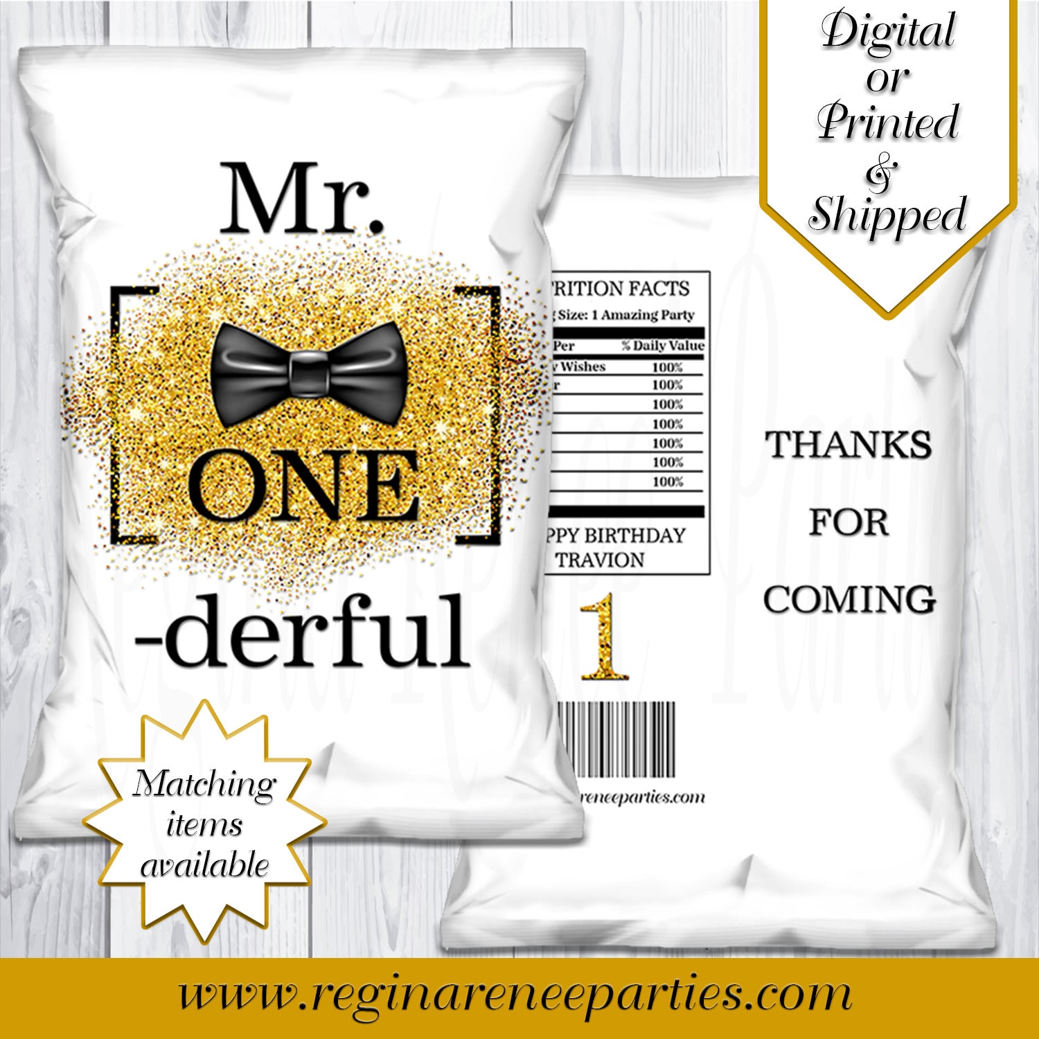 Personalized Treat Bags Printable Party Favors Custom Chip Bag Mr ONEderful Favor Bag Mr ONEderful First Birthday Party Chip Bag