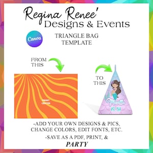 Canva Triangle Bag Template | Canva Bag Templates | Party Favors | Party Favor Templates | Canva Party Favor Templates | Digital Templates