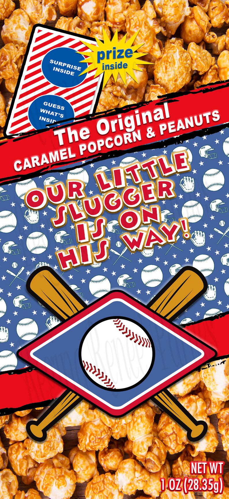 Baseball Slugger Caramel Popcorn Box Labels Our Little Etsy